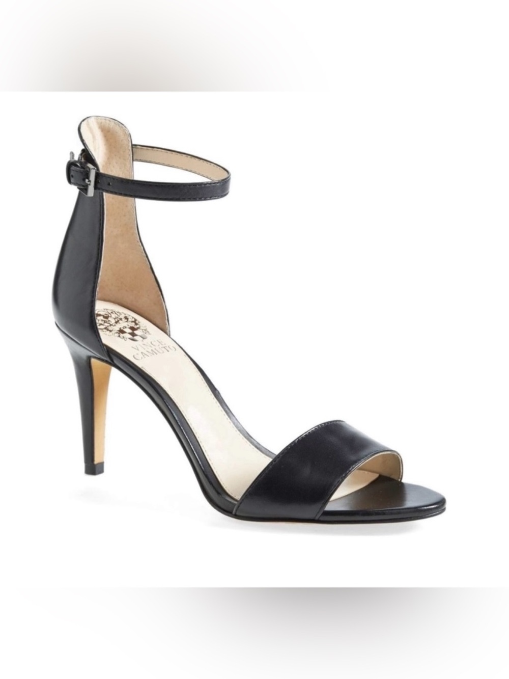 NWT WITHOUT BOX VINCE CAMUTO COURT BLACK ANKLE STRAP STILETTOS SIZE 6.5